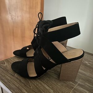 Black strappy block heels
